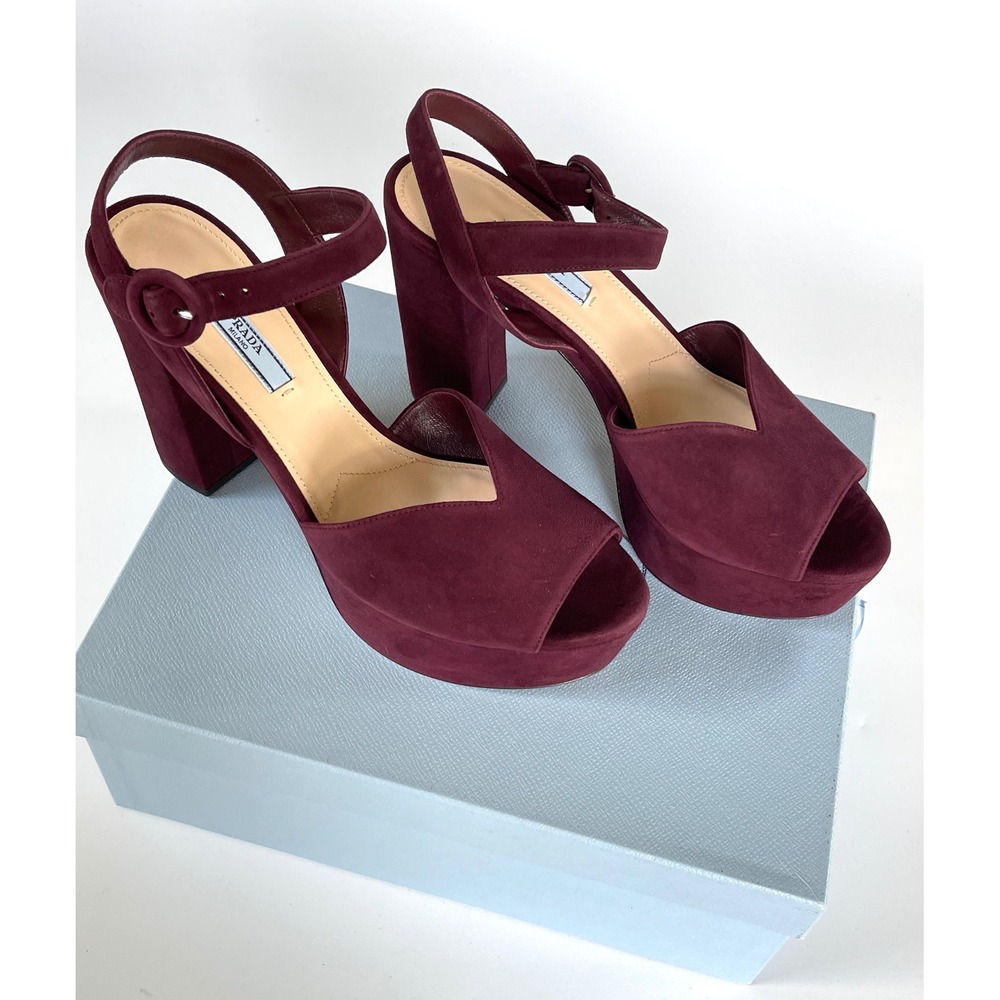 Prada Milano 1XP39A Black Red Camoscio Women's‎ High Heel Pumps shoes, 36.5 - Picture 4 of 15